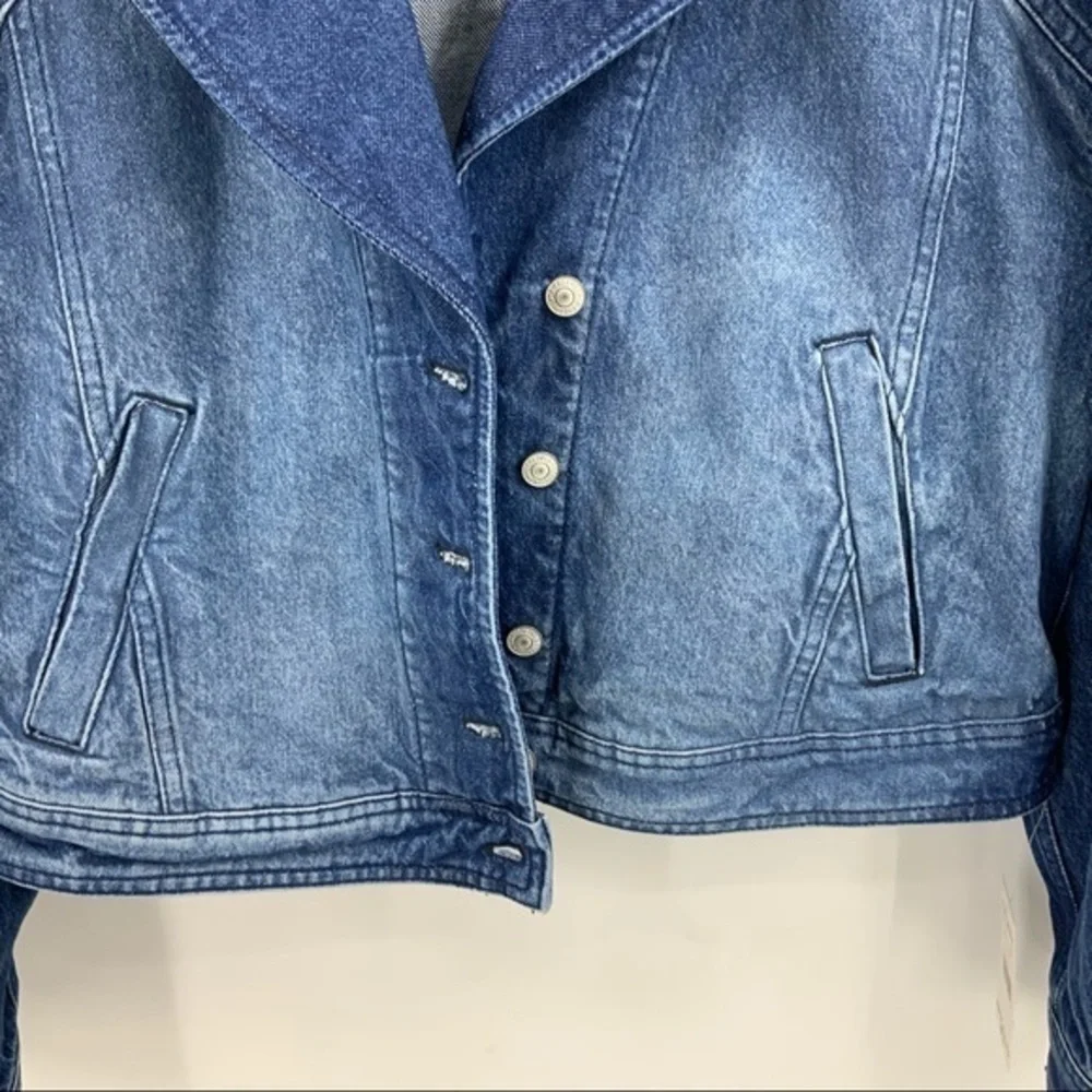 We the free Free People Now or Never Dark Wash Cropped Denim Jacket M - Picture 6 of 12
